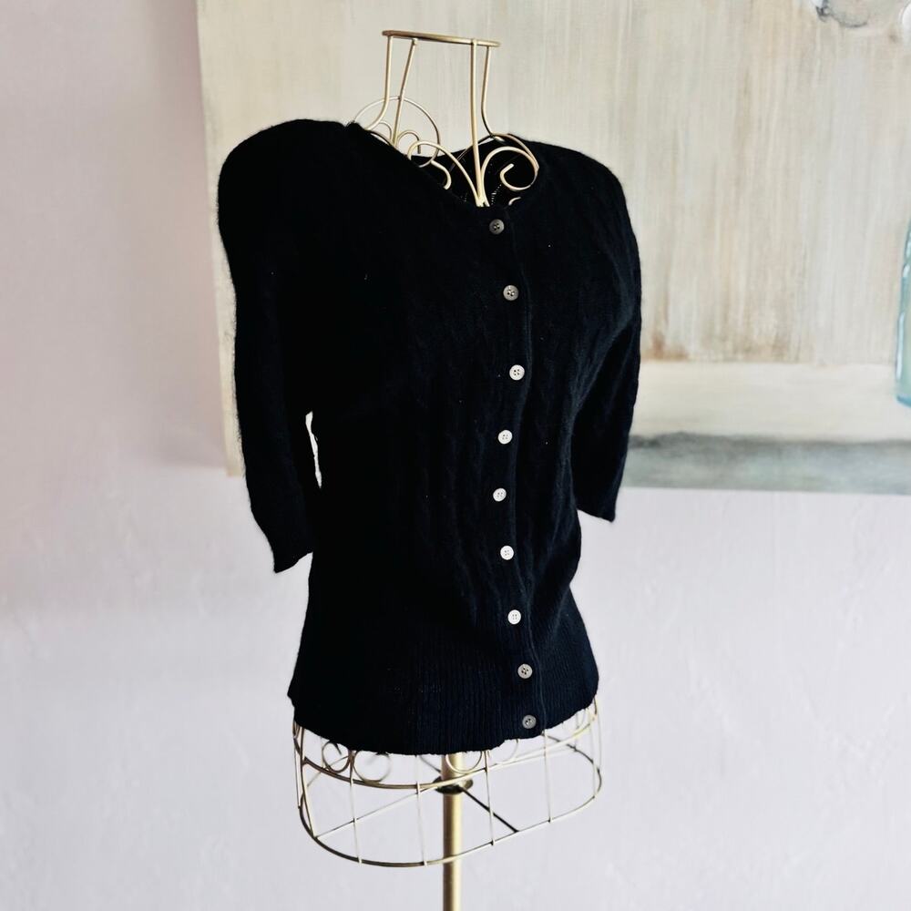 Ballinger Gold Angora Lambswool Cardigan Sweater Black Shoulder Pads L Hong Kong